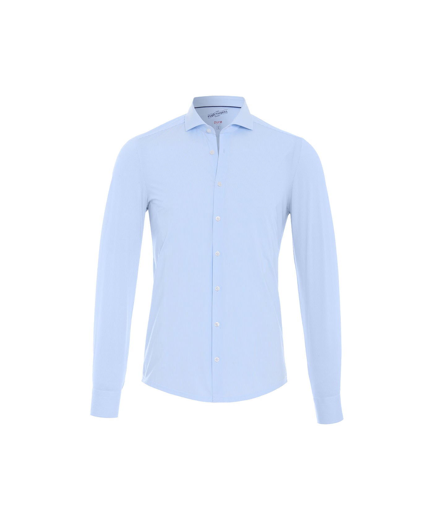Lichtblauw Pure slim-fit overhemd met knoopsluiting en lange mouwen