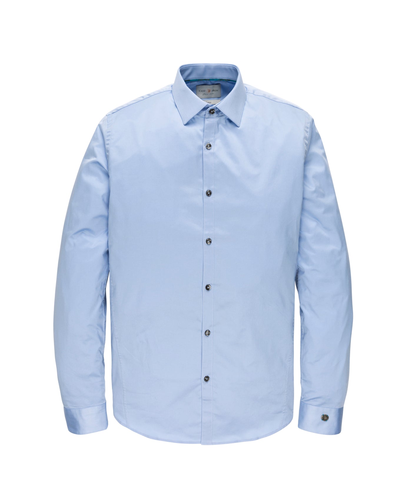 Lichtblauw Cast Iron slim-fit basic overhemd met knoopsluiting en lange mouwen