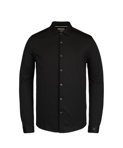 Zwart Cast Iron slim-fit basic overhemd met knoopsluiting en lange mouwen