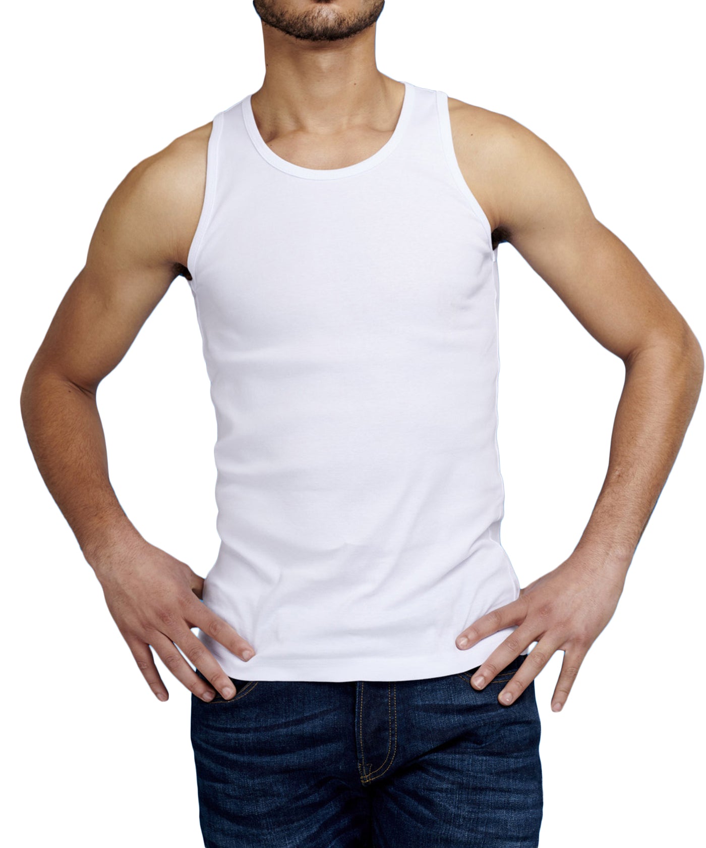 Wit Garage bodyfit mouwloos t-shirt met diepe ronde hals
