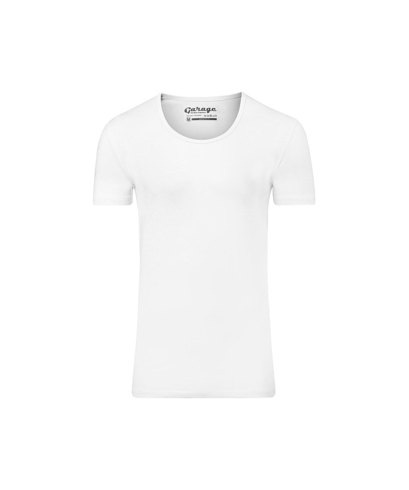Wit Garage bodyfit t-shirt met diepe ronde hals en korte mouwen