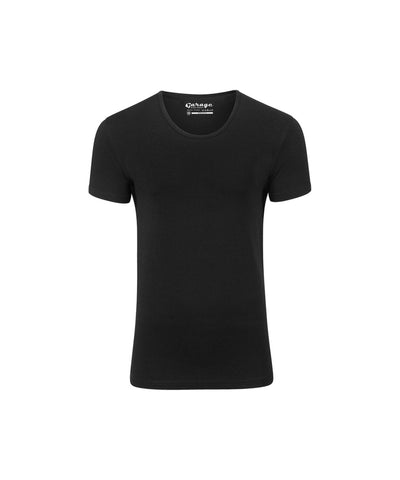 Zwart Garage bodyfit t-shirt met diepe ronde hals en korte mouwen